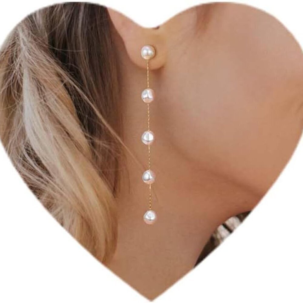 Long Real Freshwater Pearl Earrings Dangle Bridal Gift for Women
